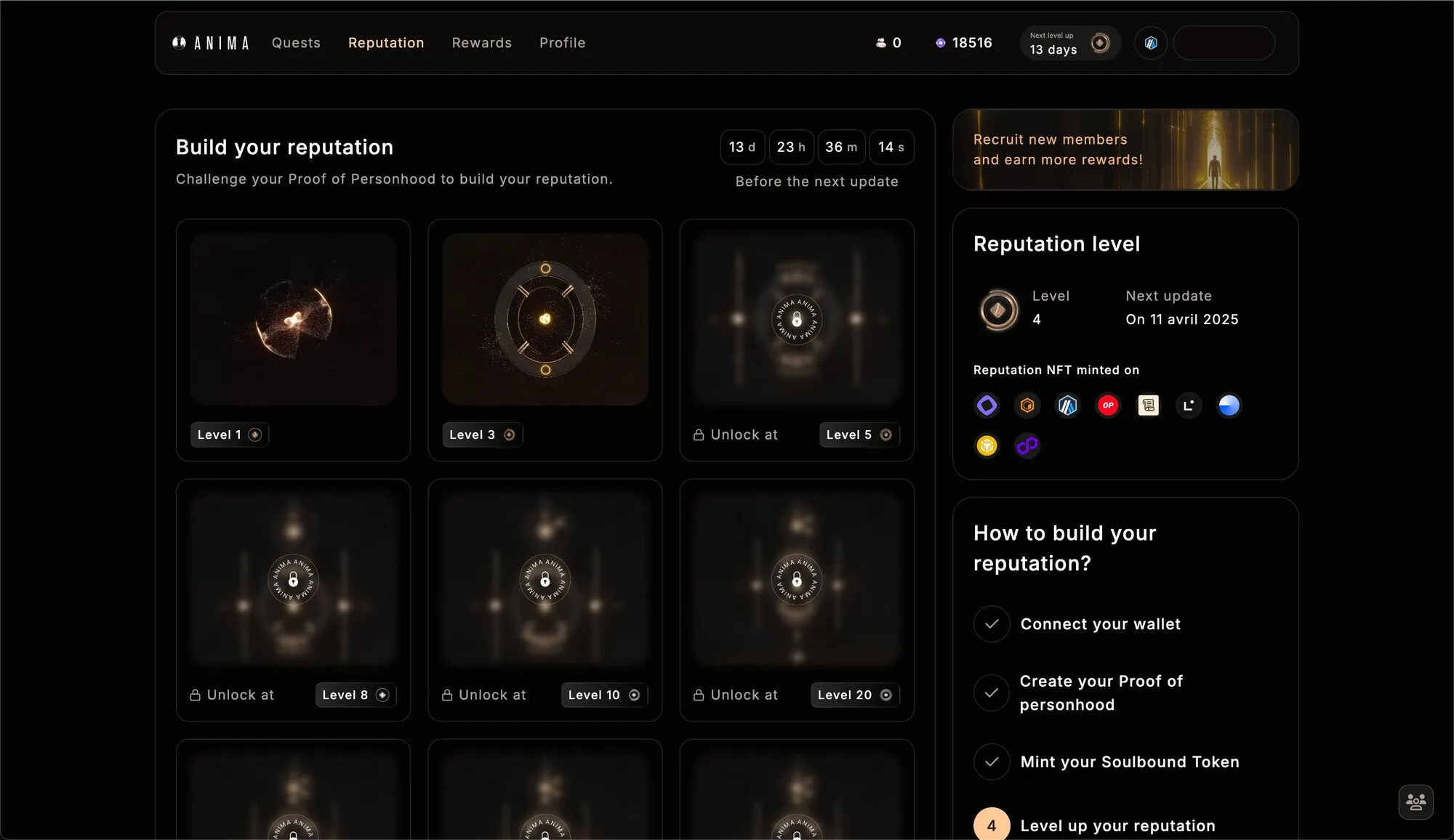 Anima Soulbound Token for on-chain identity and reputation
